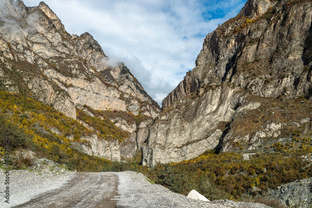 Karmadon gorge in North Ossetia. Russia