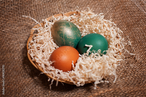 easter eggs in a wooden box