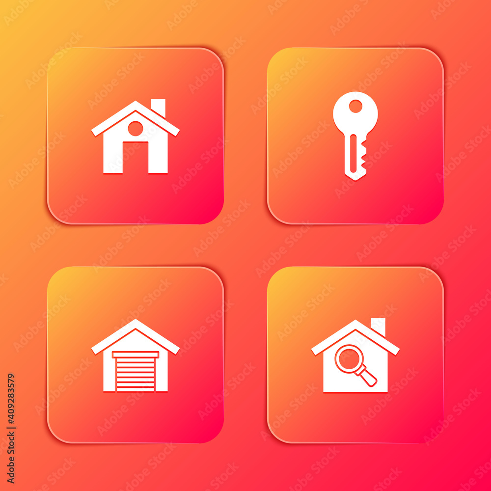 Set House, key, Garage and Search house icon. Vector.