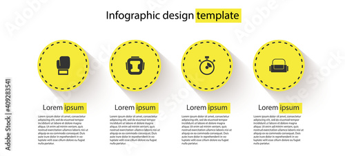 Set Boxing glove, helmet, Stopwatch and Sport bag. Business infographic template. Vector.