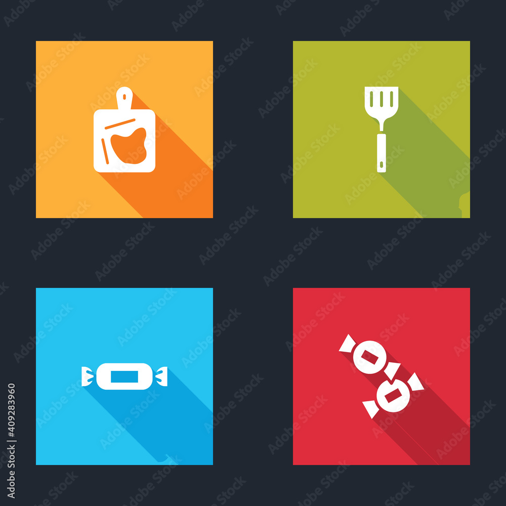 Set Cutting board, Spatula, Candy and icon. Vector. Set Cutting board, Spatula, Candy and icon. Vector.