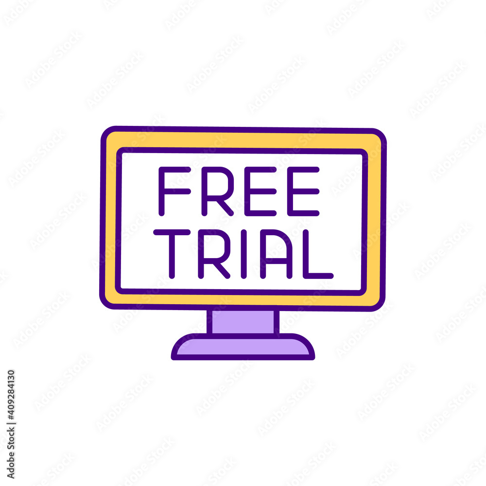 Free trial software RGB color icon. Trying out product and service at no cost. Converting trialers into paying buyers. Showing program value within reasonable time frame. Isolated vector illustration Free trial software RGB color icon. Trying out product and service at no cost. Converting trialers into paying buyers. Showing program value within reasonable time frame. Isolated vector illustration
