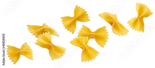 Panel kuchenny z motywem Falling farfalle pasta isolated on white background