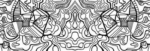 Fototapeta Fantastic cyberpunk psychedelic abstract coloring page