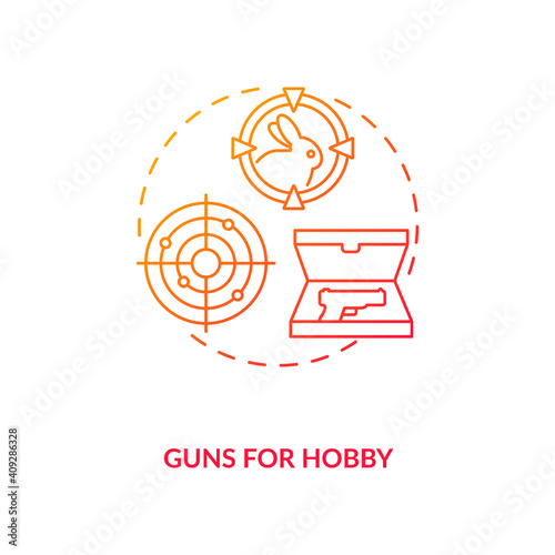 Guns for hobby red gradient concept icon. Antique weapon for collection. Firearm for hunting. Weapon control and regulation idea thin line illustration. Vector isolated outline RGB color drawing