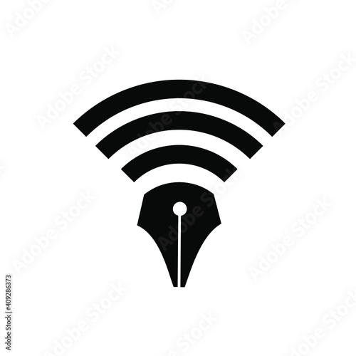 Online learning logo concept signal wi-fi with pen nib vector logo icon design illustration 