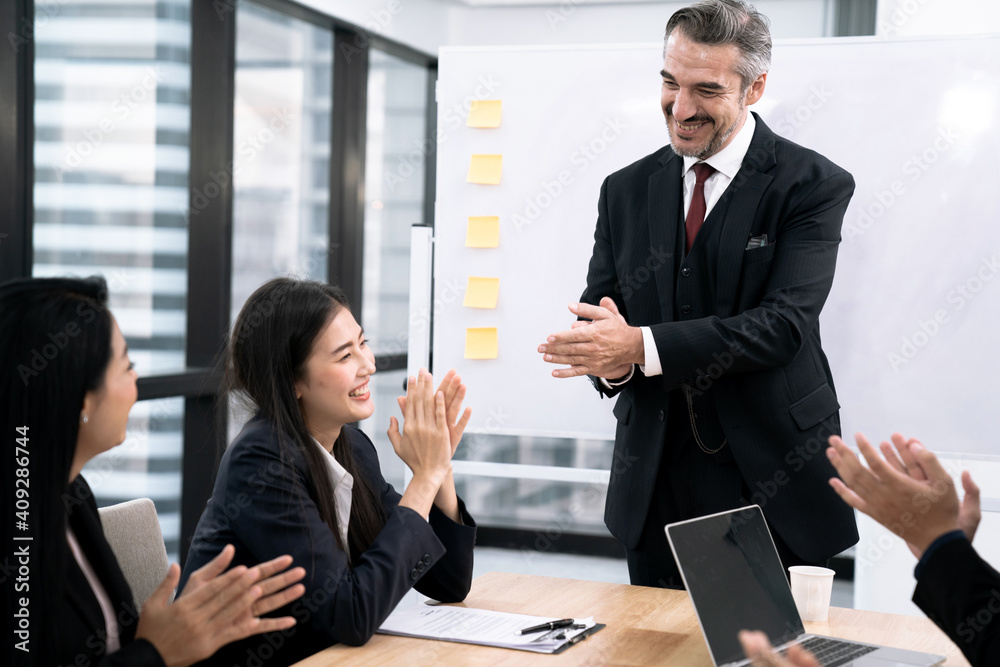 Business executives congratulate employees who have performed excellent, Success in work, Business people teamwork. Business executives congratulate employees who have performed excellent, Success in work, Business people teamwork.