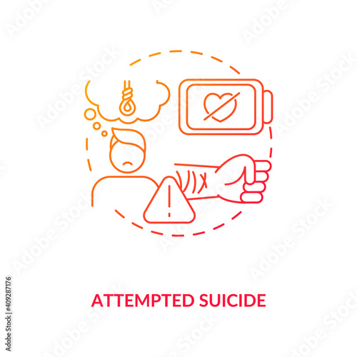 Attempted suicide red gradient concept icon. Psychological trauma, suffering. Self inflicted harm. Mental health issue idea thin line illustration. Vector isolated outline RGB color drawing