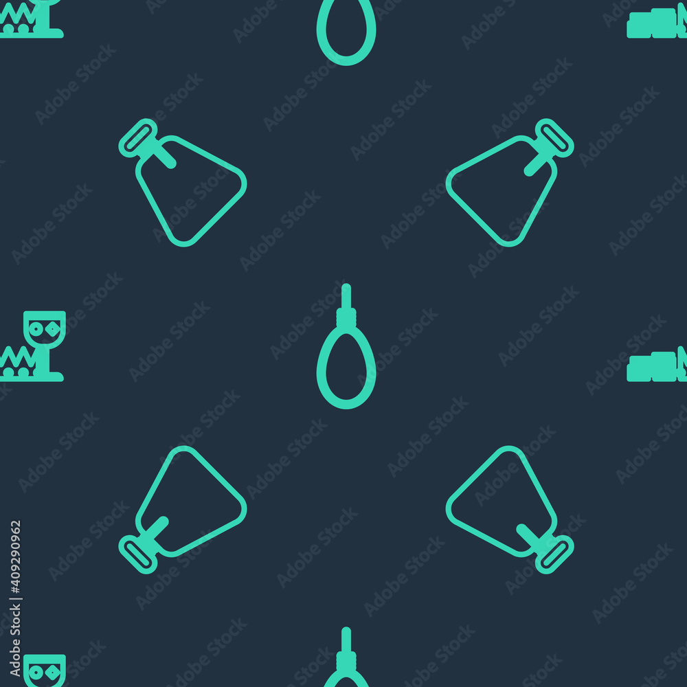 Set line Gallows rope loop hanging, Pirate sack and Treasure and riches on seamless pattern. Vector.