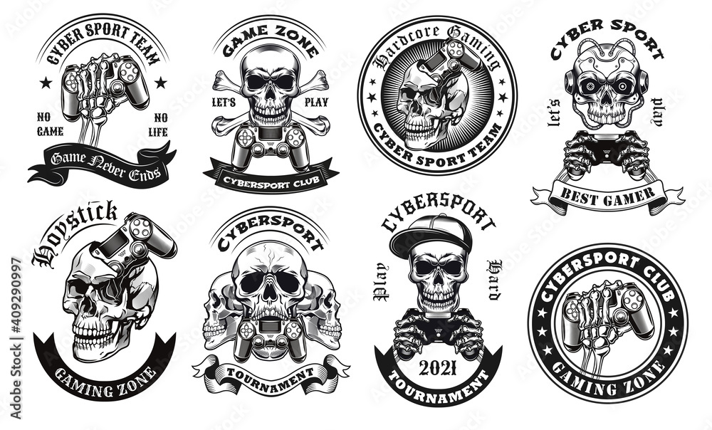 Black cybersport label designs vector illustration set ...