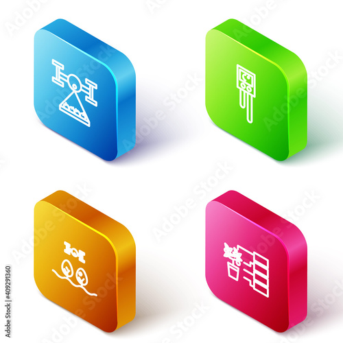 Set Isometric line Smart farm with drone, Temperature and humidity sensor, and Flower analysis icon. Vector.