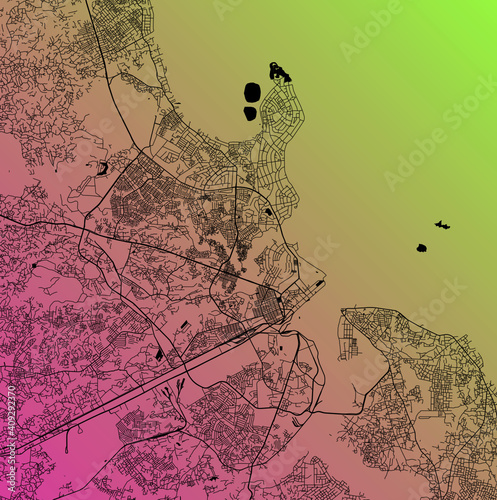 Dar es Salaam, Dar-Es-Salaam, United Republic of Tanzania (TZA) - Urban vector megacity map with parks, rail and roads, highways, minimalist town plan design poster, city center, downtown photo