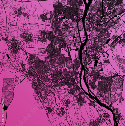 El Giza, Al Jizah, Egypt (EGY) - Urban vector megacity map with parks, rail and roads, highways, minimalist town plan design poster, city center, downtown, transit network, gradient blueprint