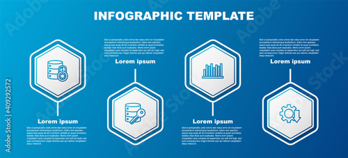 Set line Server security with lock, key, Pie chart infographic and Cost reduction. Business infographic template. Vector.