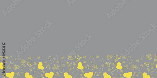 Heart border Vector seamless pattern with yellow Valentines day hearts on gray surface pattern design