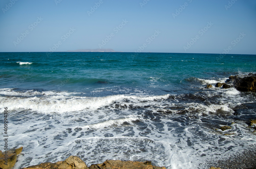 waves and rocks, sea, Gouves, Crete, Greece waves and rocks, sea, Gouves, Crete, Greece