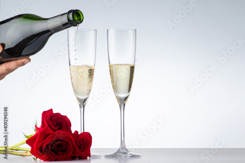 Serving Champagne for two in Saint Valentine's day