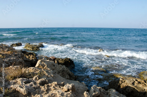 waves on the rocks, coast and sea, Gouves, Crete, Greece