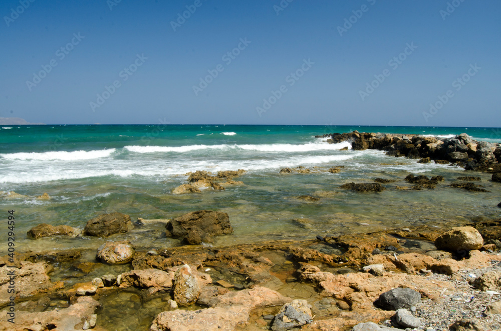 coast and sea, waves and rocks, Gouves, Crete, Greece coast and sea, waves and rocks, Gouves, Crete, Greece