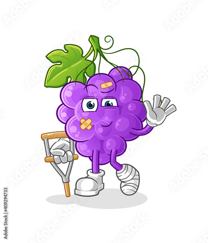 Grape sick with limping stick. cartoon mascot vector