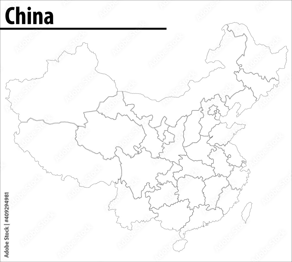 China map illustration vector detailed China map with region names.