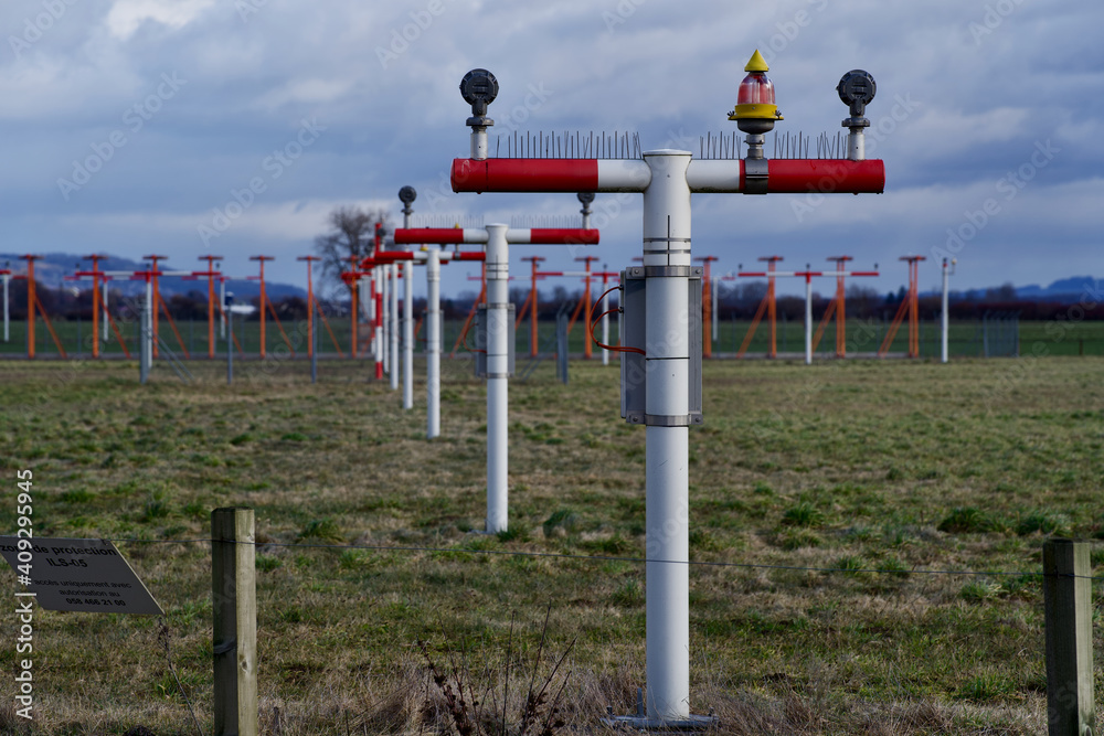 Landing lights at military airport of Swiss air force.