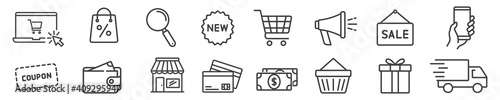 Online shopping icons set in line style, payment elements vector illustration