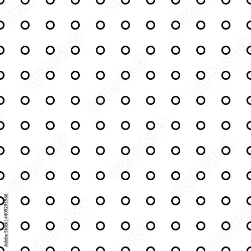 Square seamless background pattern from geometric shapes. The pattern is evenly filled with black circle symbols. Vector illustration on white background