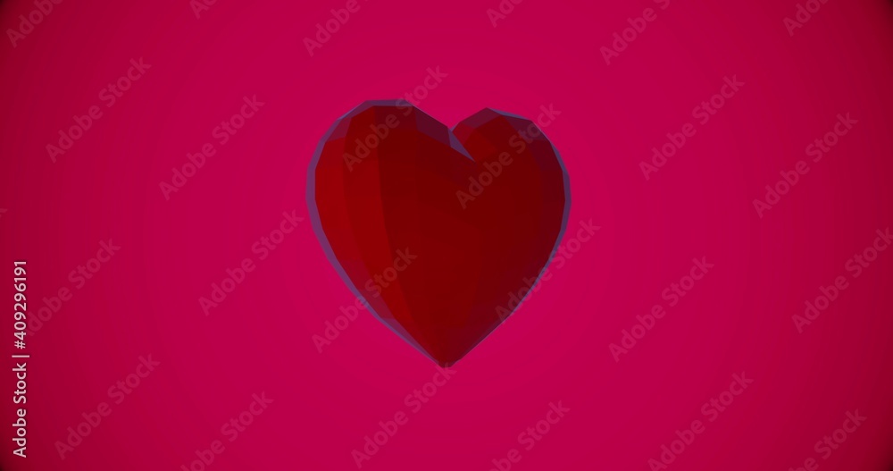 Happy Valentines Day background with red polygonal heart For Valentine's Day event. Loop animation 4k 3D illustration