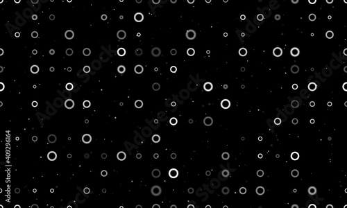 Fototapeta Naklejka Na Ścianę i Meble -  Seamless background pattern of evenly spaced white circle symbols of different sizes and opacity. Vector illustration on black background with stars