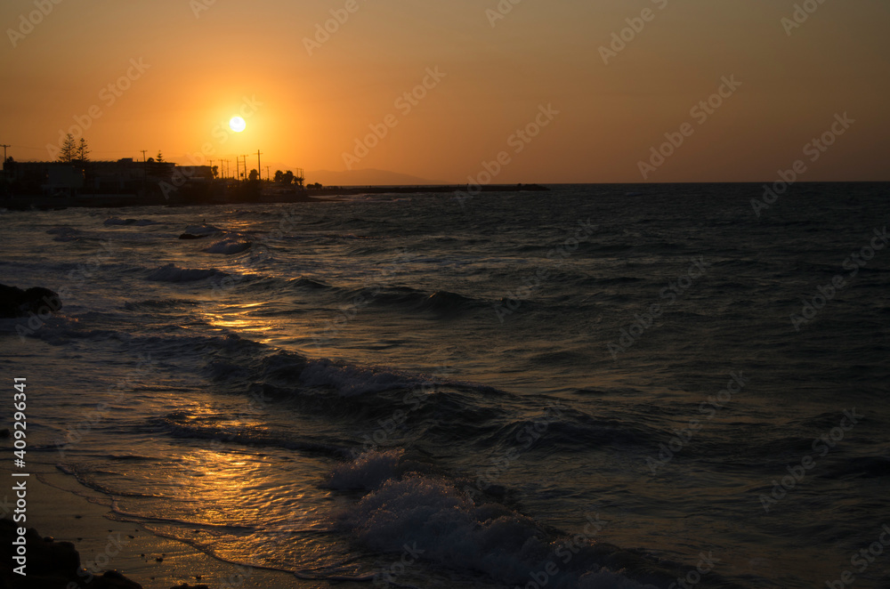 sunset over the sea, Gouves, Crete, Greece