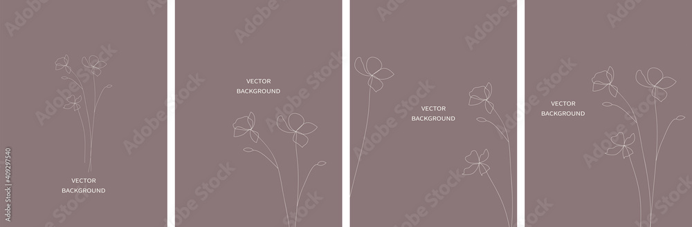 Set of vector abstract backgrounds templates in minimal style with flowers. Set of vector abstract backgrounds templates in minimal style with flowers.