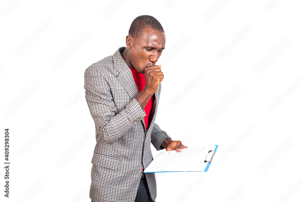 shocked adult businessman reading on clipboard. shocked adult businessman reading on clipboard.