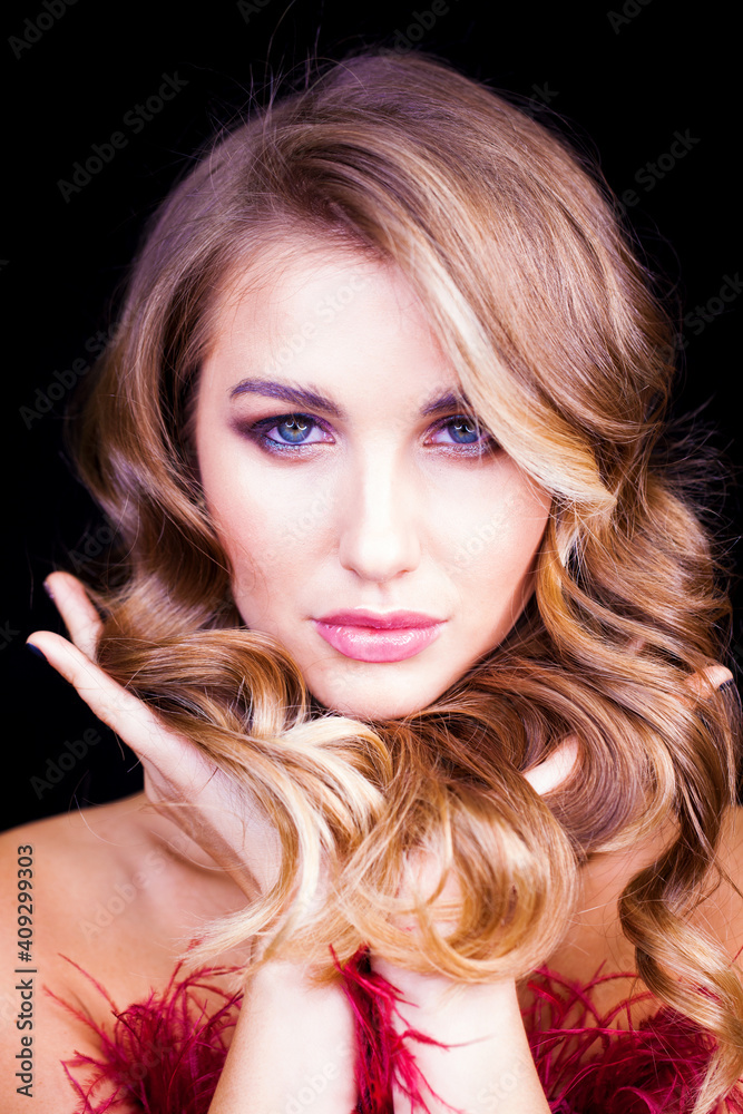 Luxury woman portrait with perfect hair and make-up blonde woman Luxury woman portrait with perfect hair and make-up blonde woman