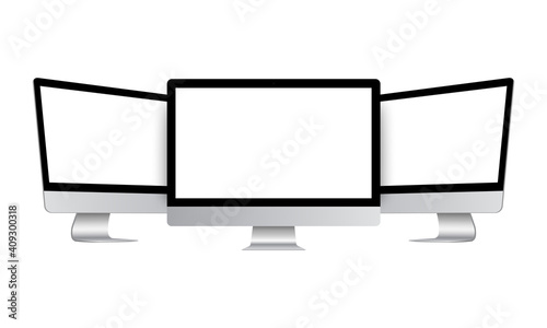 Set of Modern Desktop PC Isolated on White Background, Front and Side View. Vector Illustration