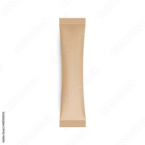 Kraft Stick Sachet Mockup Isolated on White Background. Vector Illustration