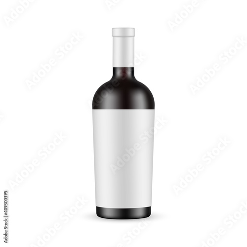 Amber Glass Alcohol Beverage Bottle Mockup with Label, Isolated on White Background. Vector Illustration