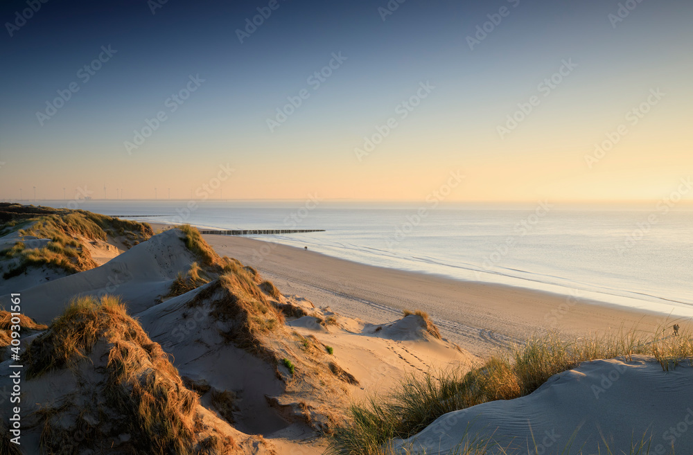 sea, beach and dunes at sunset sea, beach and dunes at sunset
