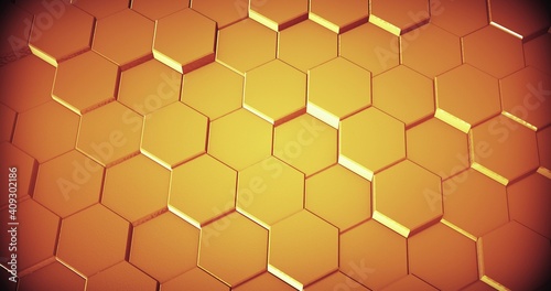 Fototapeta Naklejka Na Ścianę i Meble -  Abstract geometric honey gold hexagone background. 3D rendering. 3D illustration