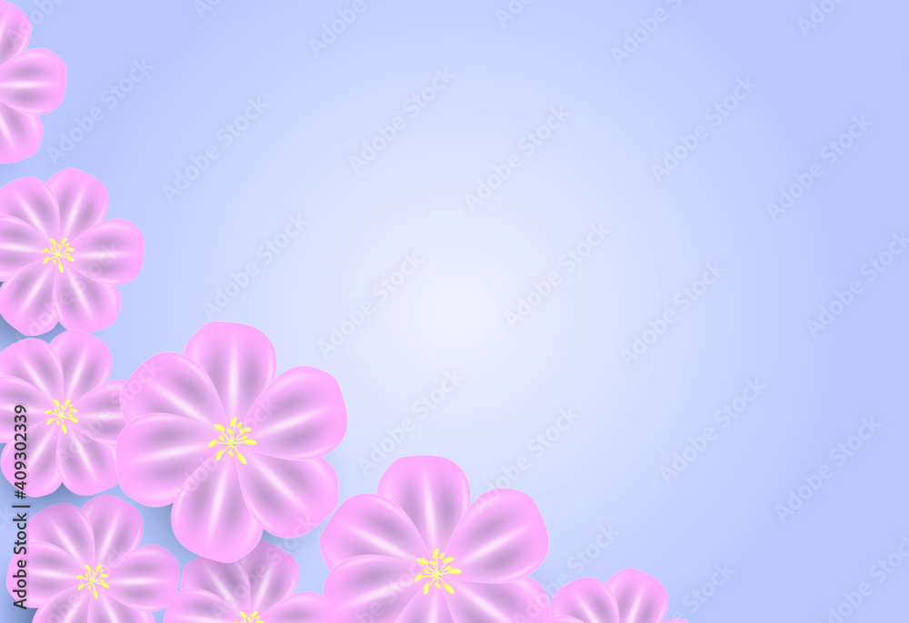 Delicate flowers on a violet background. Floral template for postcard, banner, poster.Vector.