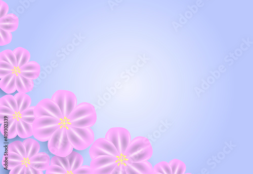 Delicate flowers on a violet background. Floral template for postcard, banner, poster.Vector.