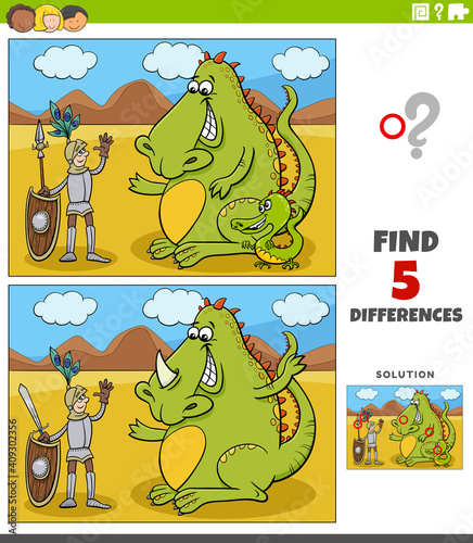differences educational game with knight and dragon