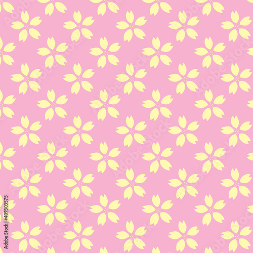 Cherry Blossoms Pink and Yellow Seamless Pattern