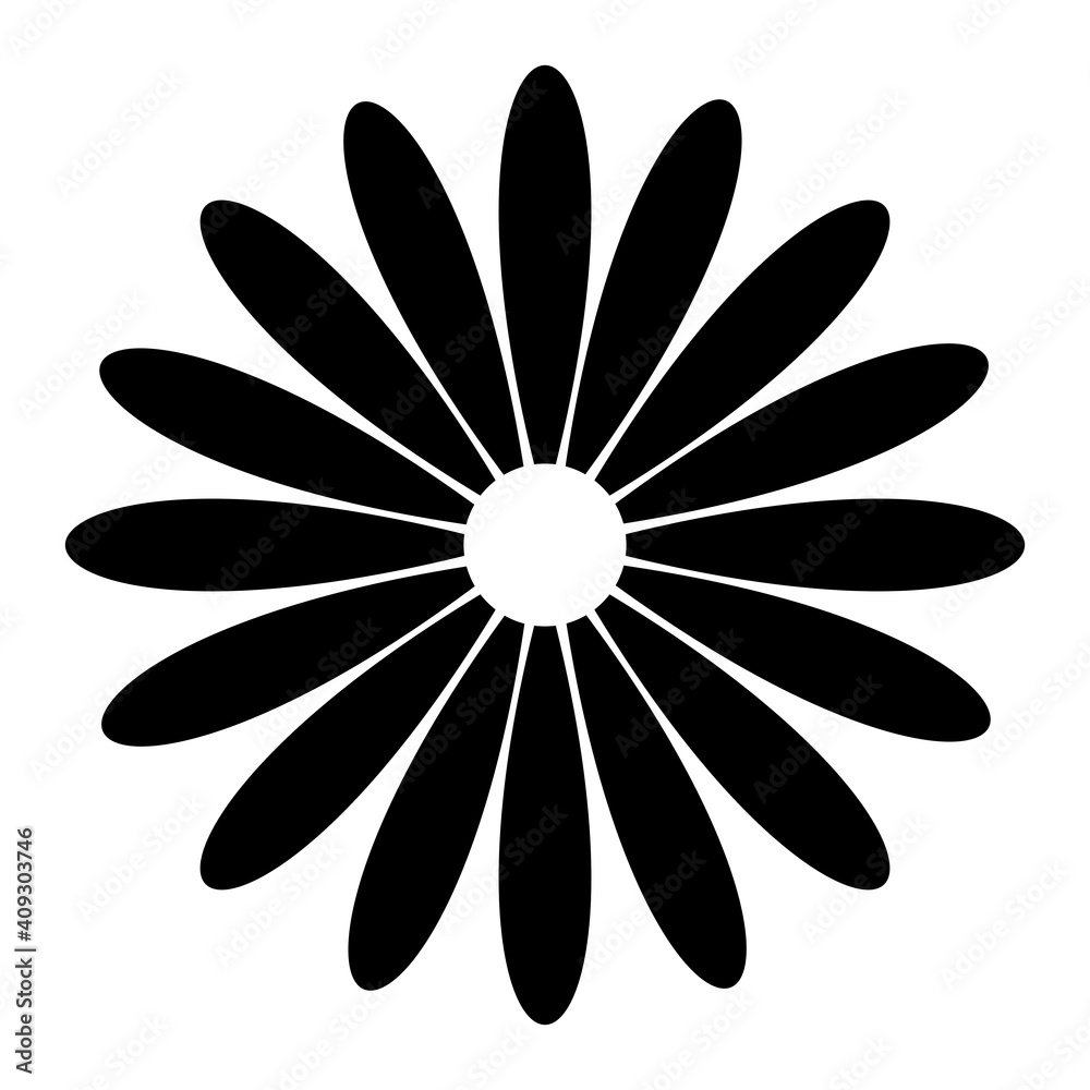 Flower icon isolated on white background. Chamomile black pictogram in trendy flat style. Vector illustration. Flower icon isolated on white background. Chamomile black pictogram in trendy flat style. Vector illustration.