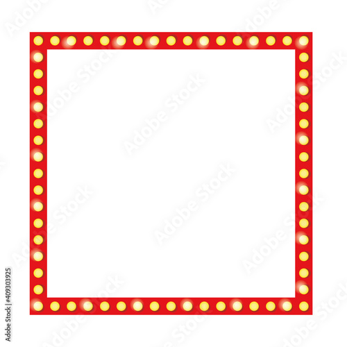 Retro frame with light bulb. Vintage empty frame template on white background. Vector illustration.