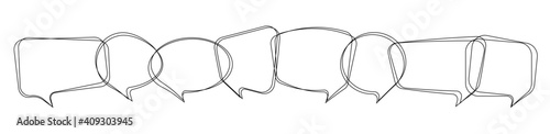 Set of speech bubble in hand drawn style. Blank line message bubbles icon. Communication symbols isolated on white background. Vector illustration eps10.