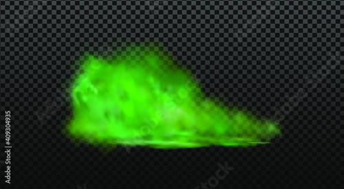 Green stink bad smell, smoke or poison gases,chemical toxic vapour.Vector realistic set of stench breath or sweat odor isolated on transparent checkered background.