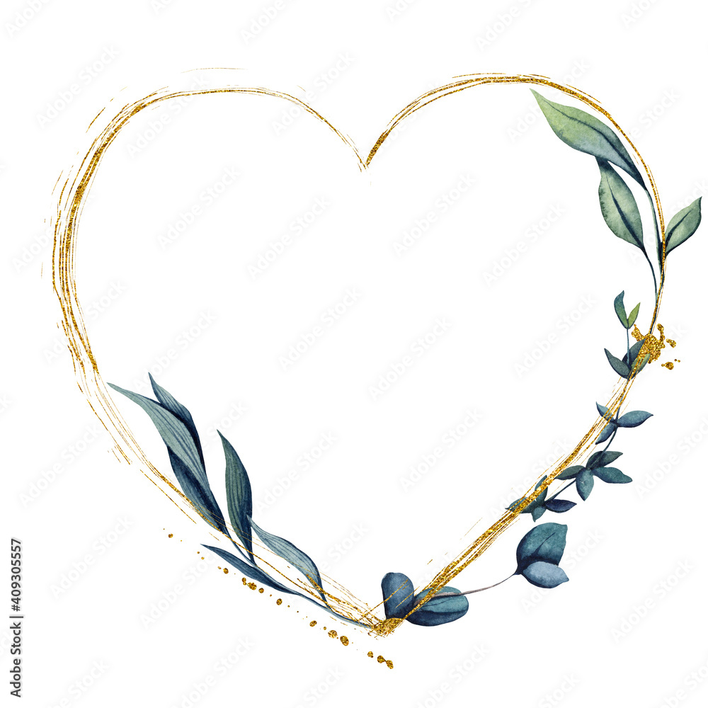 Hand Drawn Golden Frame and Leaves Stock Illustration | Adobe Stock