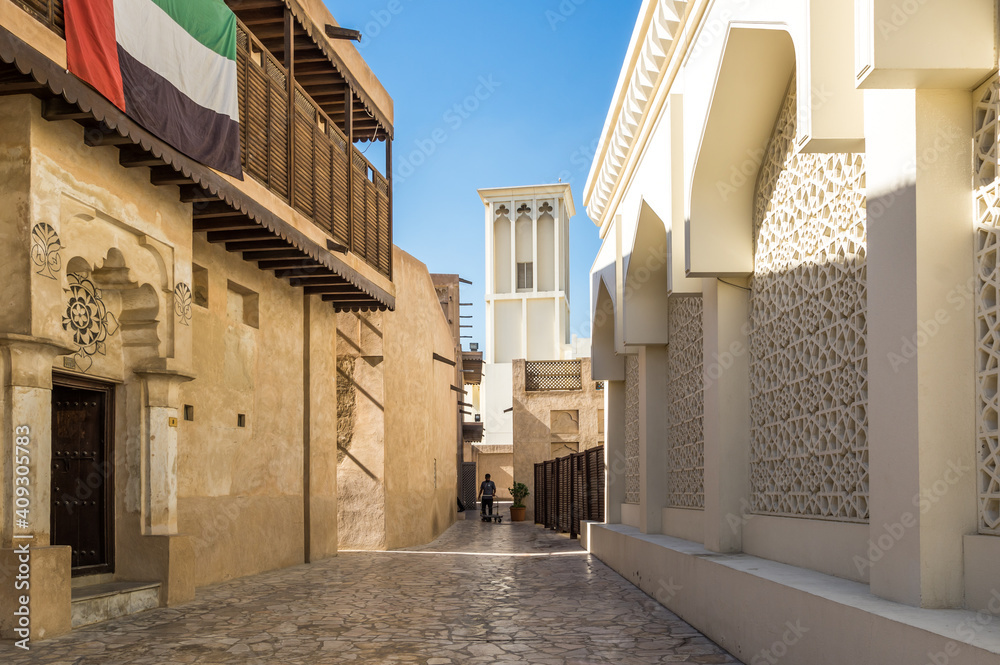 Traditional Arabic street in Bastakiya, Dubai