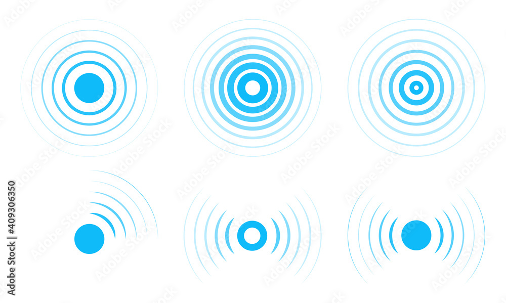 Radar vector icons. Signal concentric circles. Sonar sound waves isolated on white background. Fat style vector illustration EPS 10.